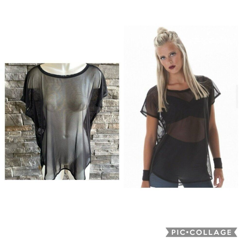 The Line Up Vista Mesh Top Overlay‎ Black Sheer Dance Top Size Large